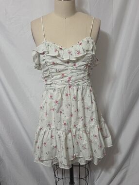 Floral Smocked Sundress w/Tiered Skirt, Pale Green Fabric, Size Large, New NWOT